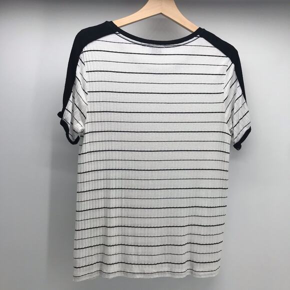 Anthropologie Postmark Top Womens Small Black White Stripe Ribbed Short Sleeve - Picture 2 of 9